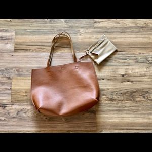 Camel Colored Tote Bag with Zippered Bag